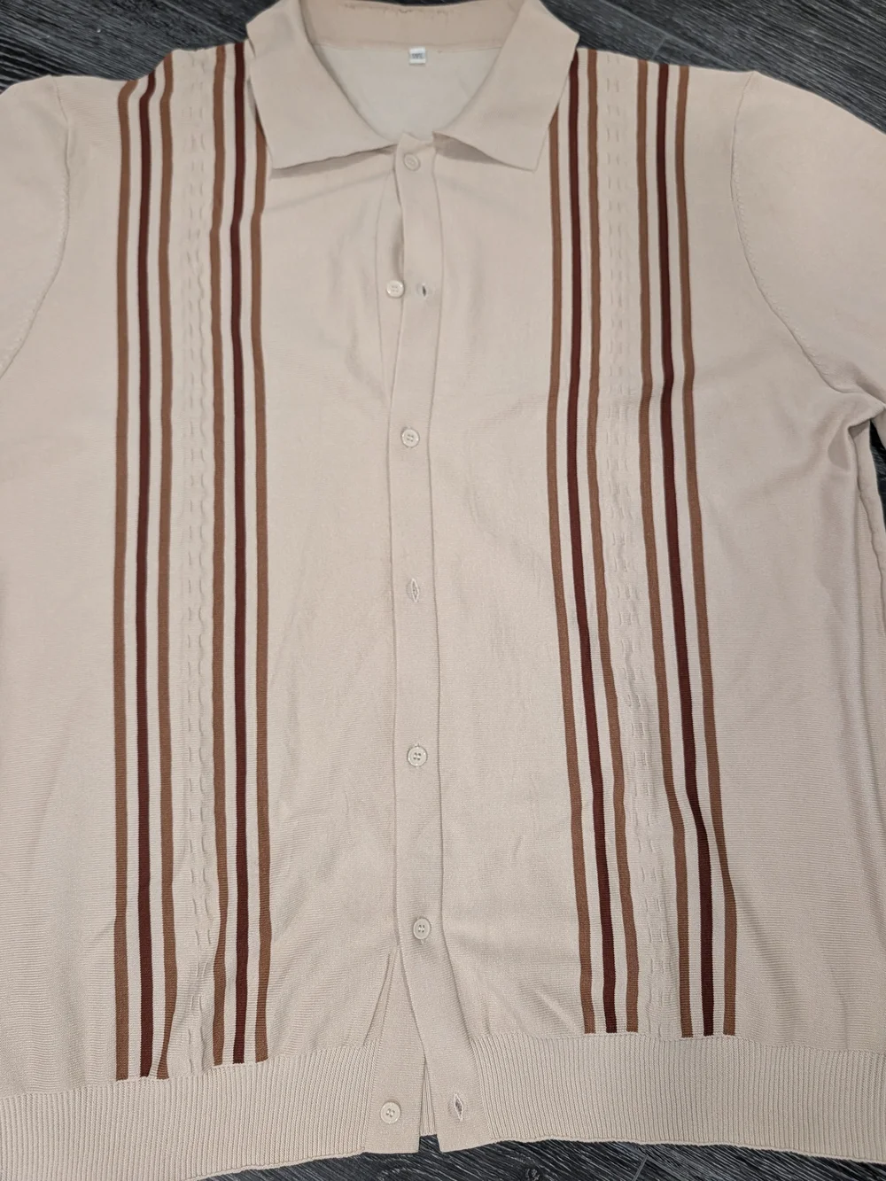 Men's Beige Stripe Knit Button-Front Undershirt